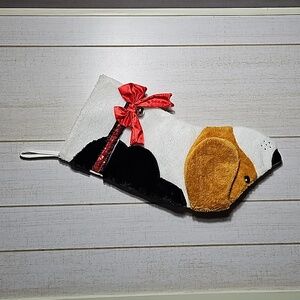 Christmas Holiday Stocking Begal with Glittery Ribbon, Bow and Bell